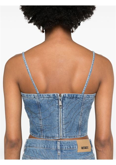 Light blue rhinestoned denim cropped top Rotate - women ROTATE | 11263714681468