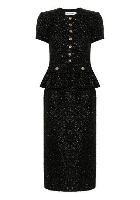 Black tinsel-bouclé midi dress Self-Portrait - women SELF-PORTRAIT | Dresses | AW24001MBB