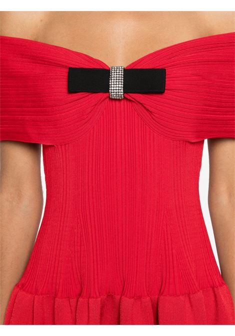 Red bow-detail ribbed mini dress Self Portrait - women SELF-PORTRAIT | AW24116SR