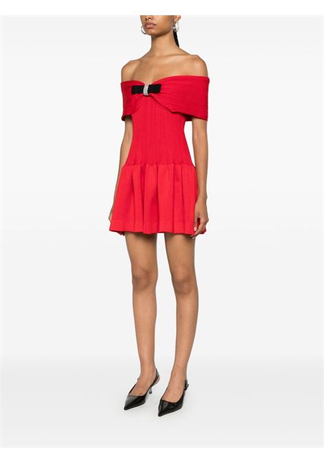 Red bow-detail ribbed mini dress Self Portrait - women SELF-PORTRAIT | AW24116SR