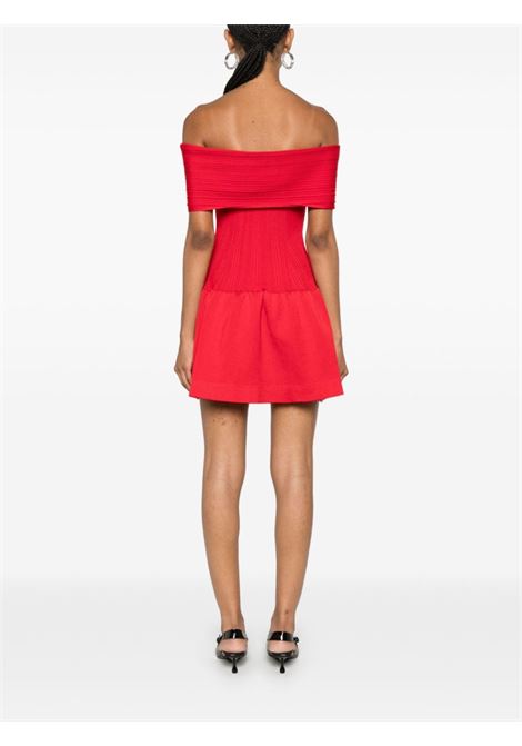 Red bow-detail ribbed mini dress Self Portrait - women SELF-PORTRAIT | AW24116SR