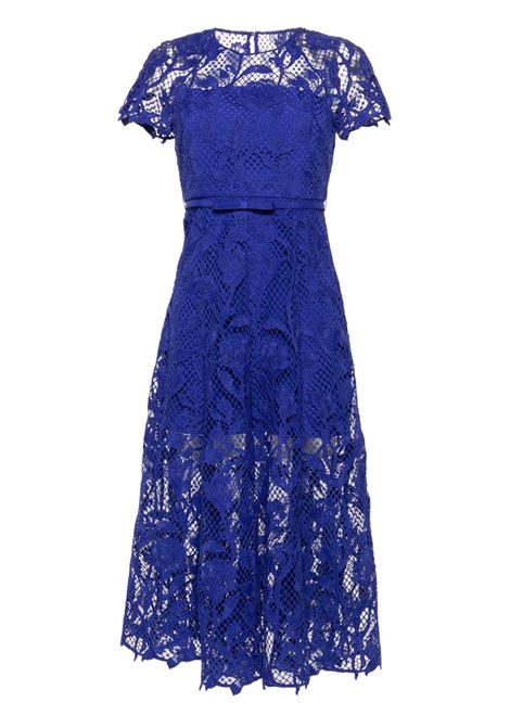 Blue floral-lace belted midi dress Self-Portrait - women