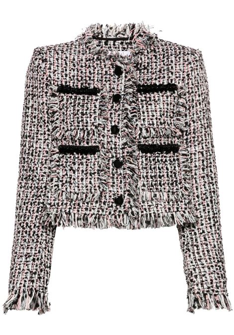 Giacca in tweed con frange in bianco e nero Self-Portrait - donna SELF-PORTRAIT | PF24110JB