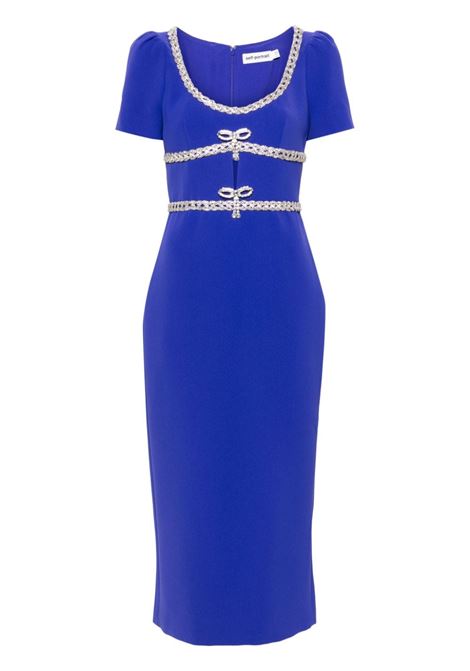 Blue crystal-embellished bow midi dress Self-Portrait - women