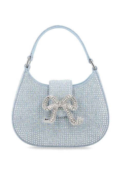 Borsa micro Crescent in denim azzurro con strass