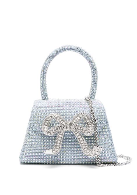 Light blue crystal-embellished denim mini bag Self-Portrait - women