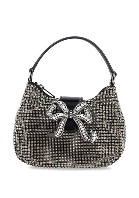 Borsa micro Crescent in denim nero con strass