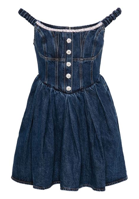 Blue crystal-embellished denim mini dress Self-Portrait - women