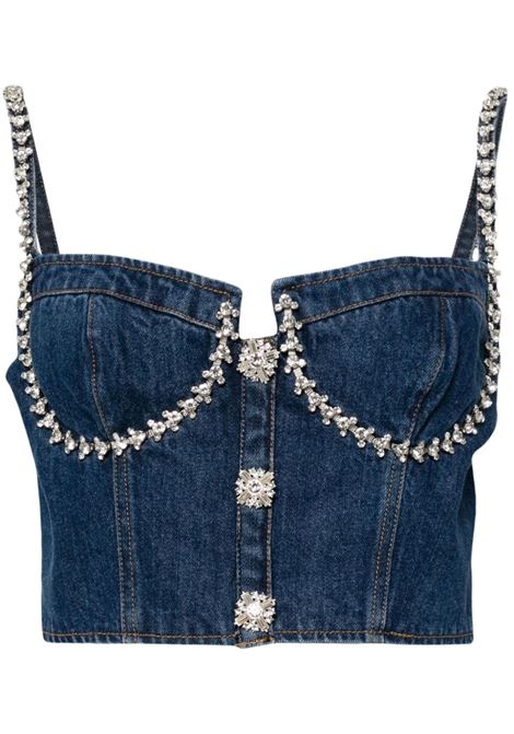 Blue crystal-embellished denim bustier top Self-Portrait - women