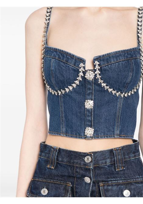 Blue crystal-embellished denim bustier top Self-Portrait - women SELF-PORTRAIT | PF24828TBL