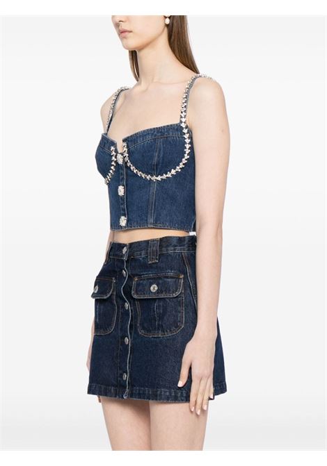 Blue crystal-embellished denim bustier top Self-Portrait - women SELF-PORTRAIT | PF24828TBL