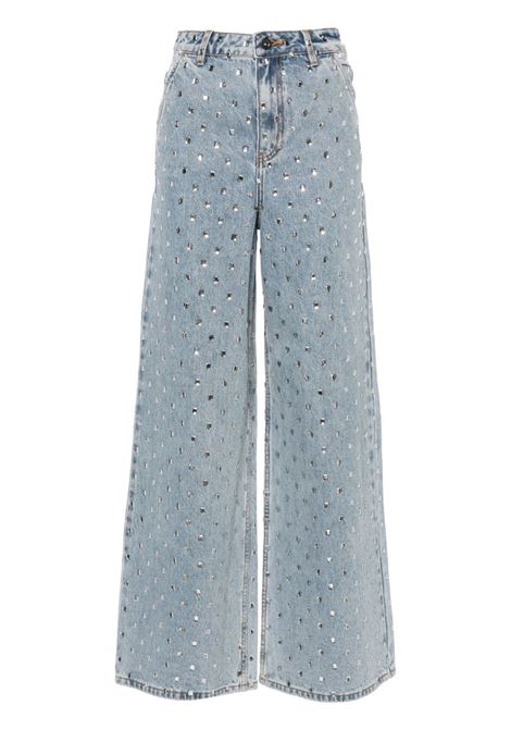 Light blue crystal-embellished wide-leg jeans Self-Portrait - women SELF-PORTRAIT | PF24839PBL