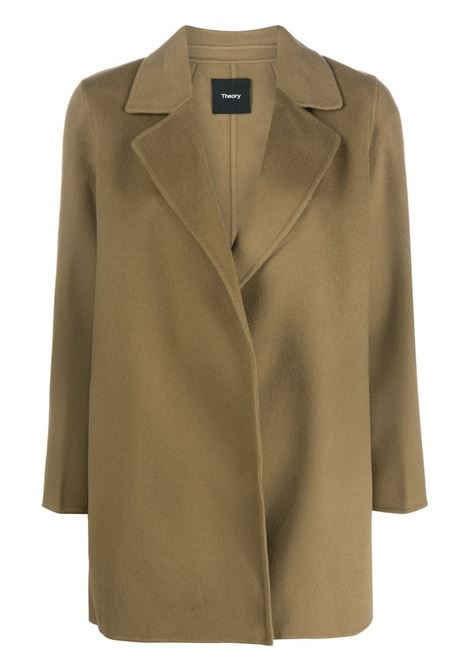 Khaki green off-centre fastening wool coat Theory - women THEORY | Outerwear | K0701412FLM