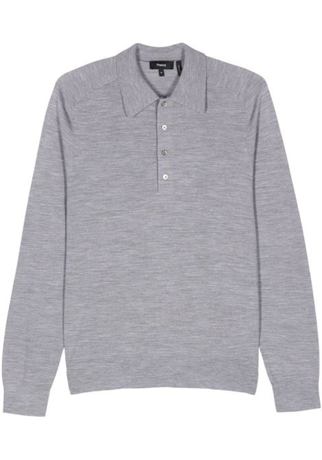 Polo a maniche lunghe in maglia in grigio Theory - uomo