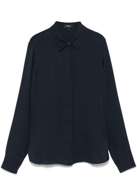 Camicia in seta in blu notte Theory - donna THEORY | Camicie | M0102536XLV