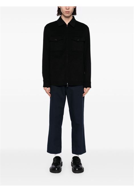 Black zip-up felted shirt jacket Theory - men THEORY | N08714231KV