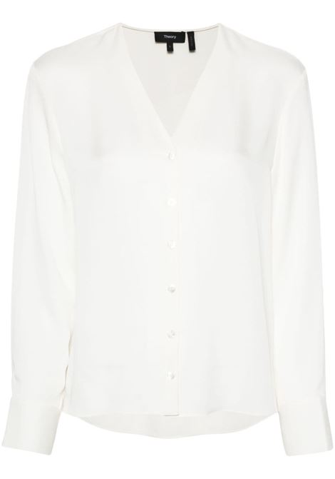 Camicia in seta scollo a V in bianco Theory - donna