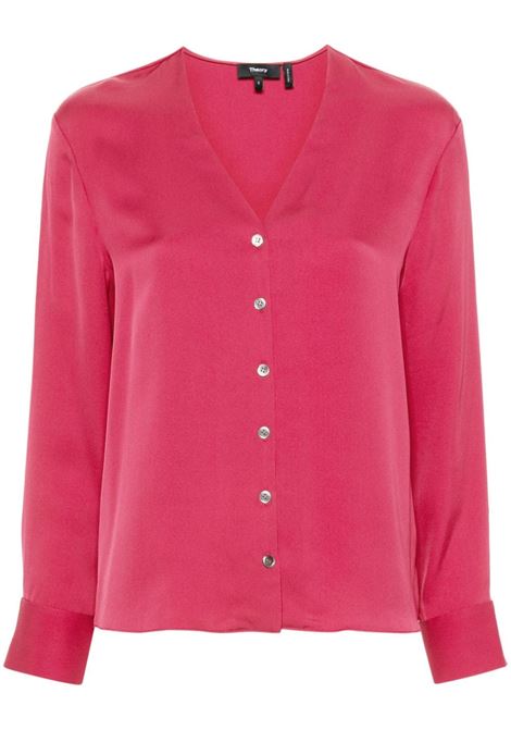 Camicia in seta scollo a V in rosa lampone Theory - donna THEORY | Camicie | O0702509UGF