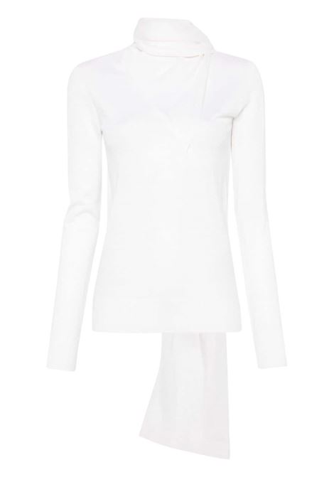 Maglione con sciarpa drappeggiata in bianco Toteme - donna TOTEME | Maglie | 244WRT0393YA0087059