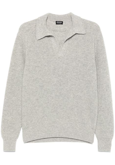 Maglione con colletto stile polo in grigio Zegna - uomo