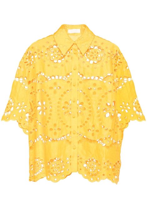 Mango orange Pop embroidered linen shirt Zimmermann - women