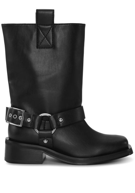 Black buckle-strap biker boots - women