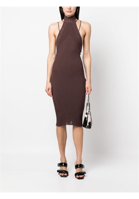 Brown ribbed knit midi dress - women ANDREADAMO | ADPS23DR15947473003