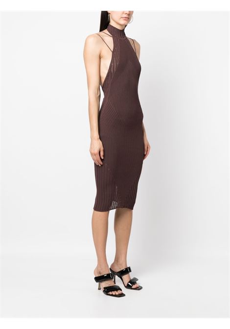 Brown ribbed knit midi dress - women ANDREADAMO | ADPS23DR15947473003