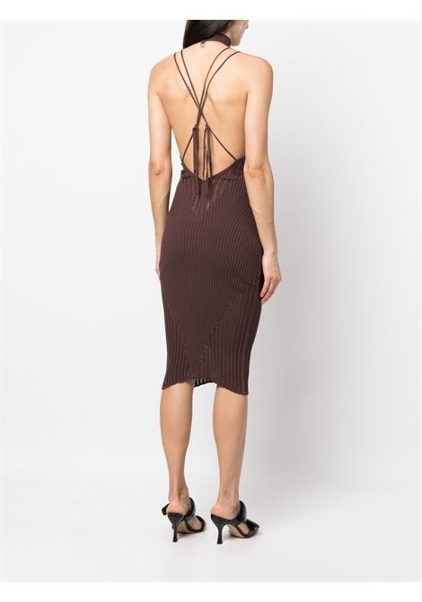 Brown ribbed knit midi dress - women ANDREADAMO | ADPS23DR15947473003