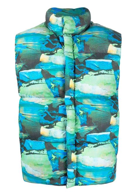 Multicolored printed quilted puffer gilet - men