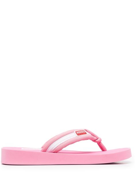 Pink logo-patch striped slides - women