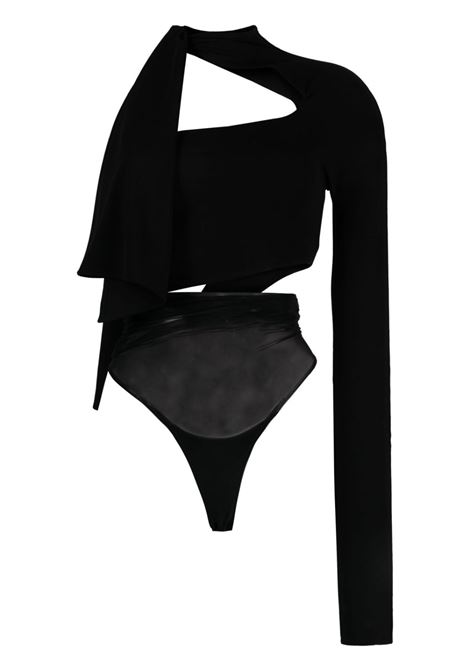 Black cut-out one-shoulder bodysuit - women