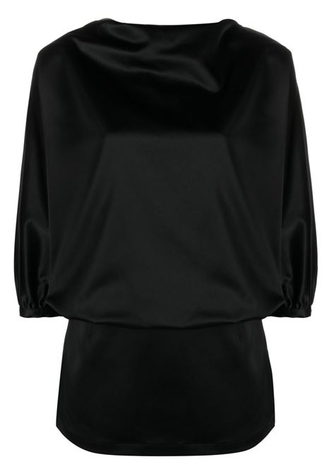 Black satin-finish draped top - women