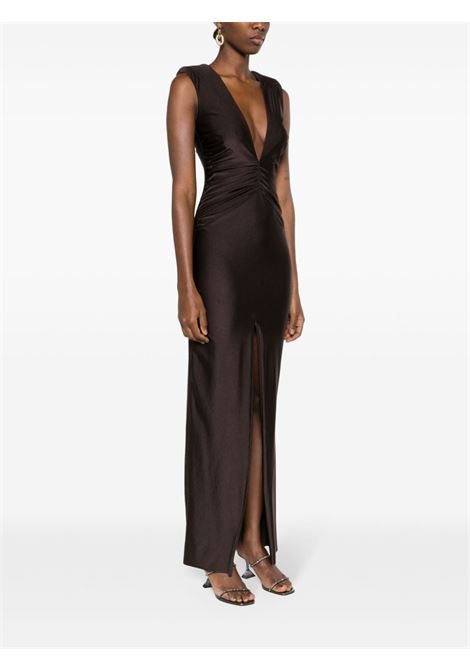 Brown  V-neck ruched maxi dress - women AMEN | HMS24516174