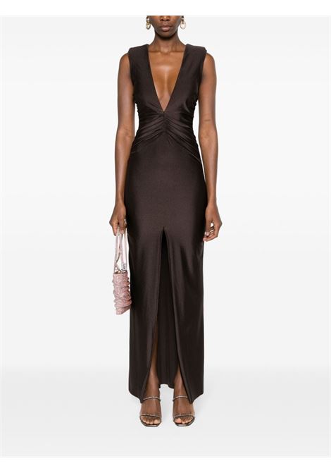 Brown  V-neck ruched maxi dress - women AMEN | HMS24516174