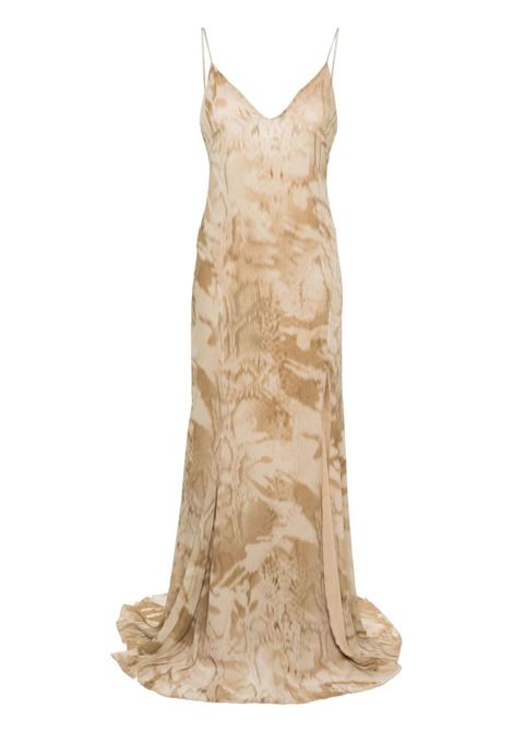 Beige tie-dye crepe maxi dress - women