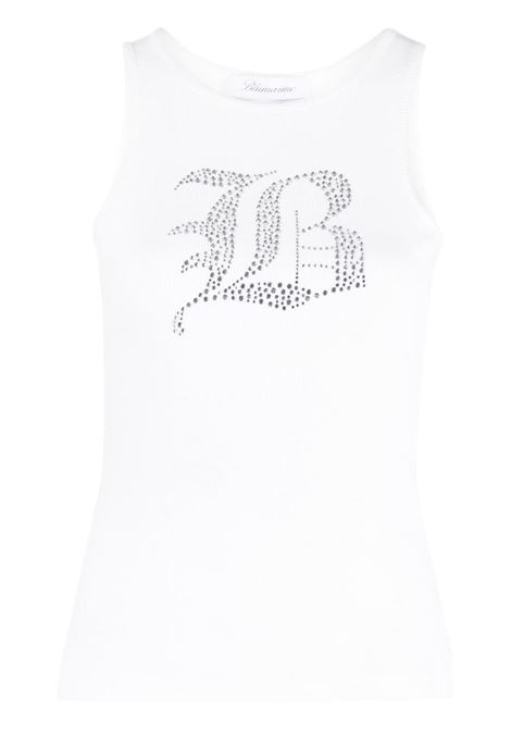 White rhinestone-logo ribbed tank top - women BLUMARINE | 2T049AN0100