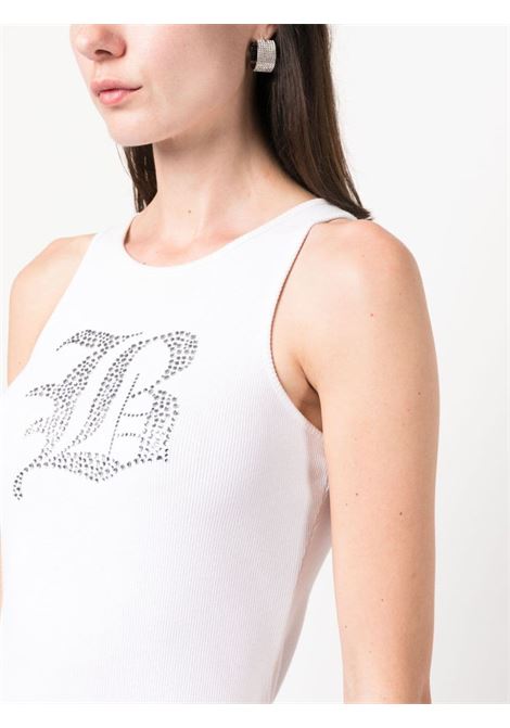 White rhinestone-logo ribbed tank top - women BLUMARINE | 2T049AN0100