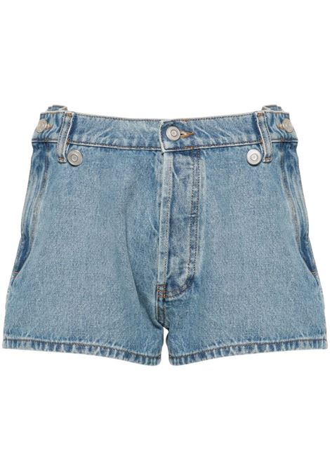 Light blue mid-rise denim shorts - women