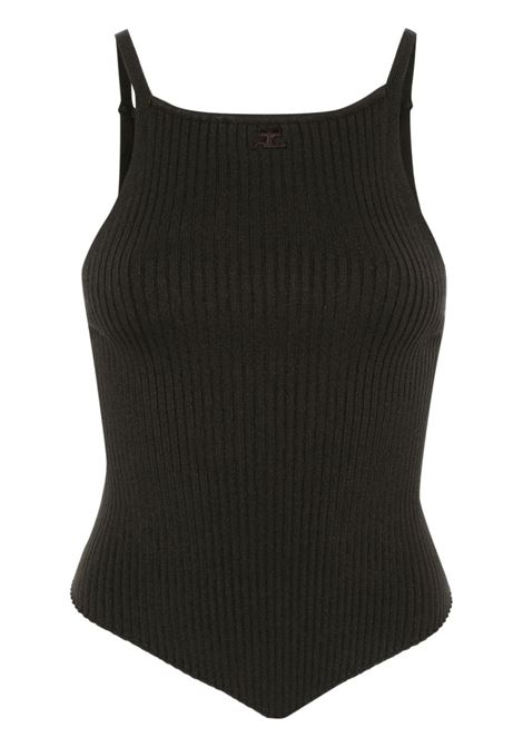 Brown logo-patch ribbed tank top Courrèges -women COURRÈGES | 123MTO042FI00011093