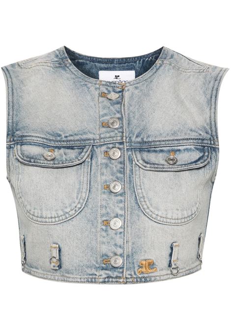 Gilet corto in denim Multiflex in blu navy - donna COURRÈGES | 124DBL153DE00167011