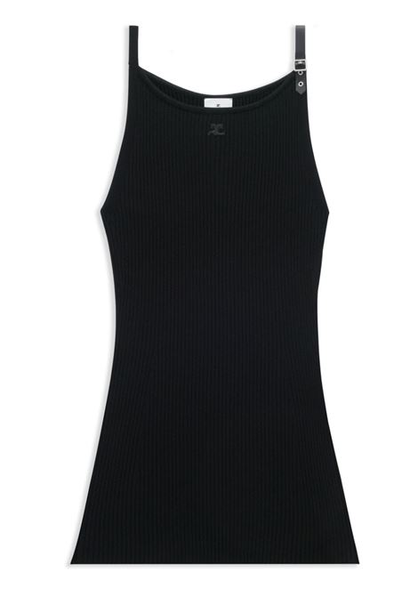 Abito mini in maglia a coste con logo applicato in nero - donna