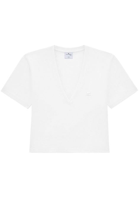 White logo-appliqué T-shirt - women COURRÈGES | T-shirt | 224JTS138JS01070001