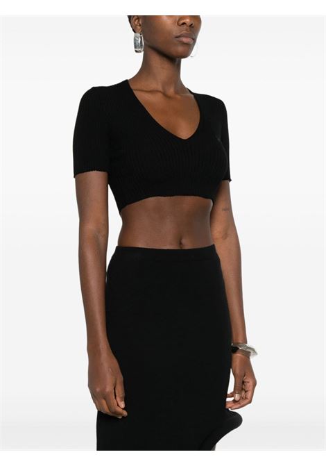 Black  ribbed-knit cropped top - women COURRÈGES | 224MPU164FI00019999