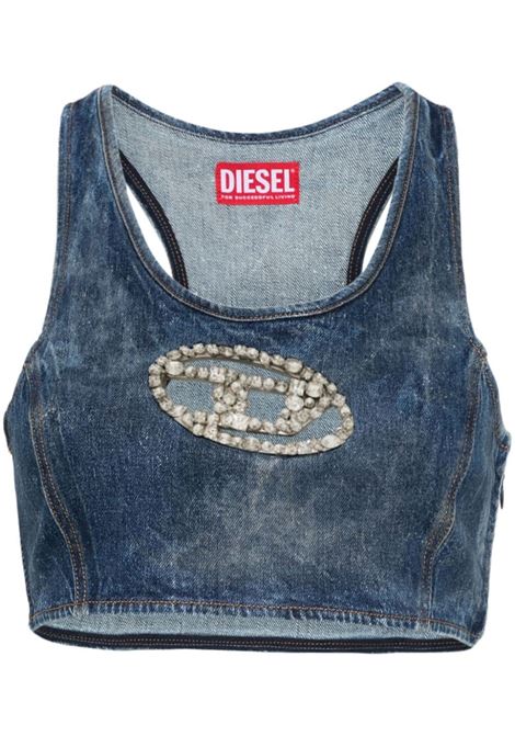 Top crop con logo in cristalli in blu - donna DIESEL | A138210PGAL01