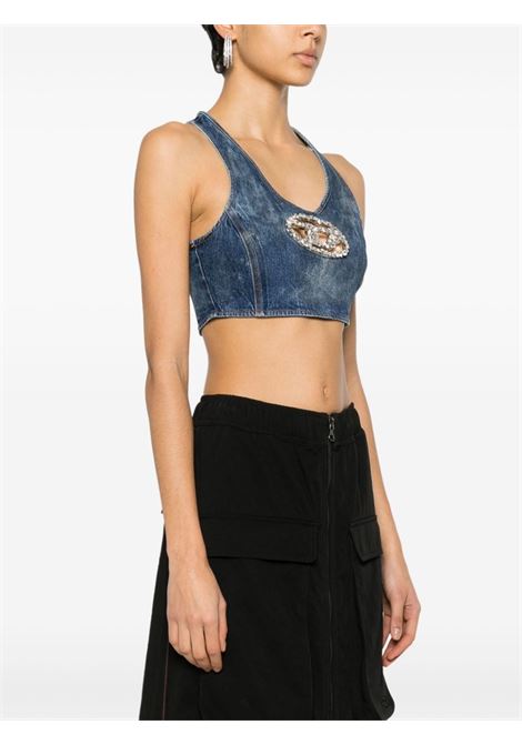 Top crop con logo in cristalli in blu - donna DIESEL | A138210PGAL01