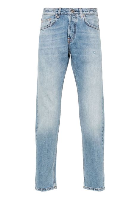 Blue distressed tapered-leg jeans - men