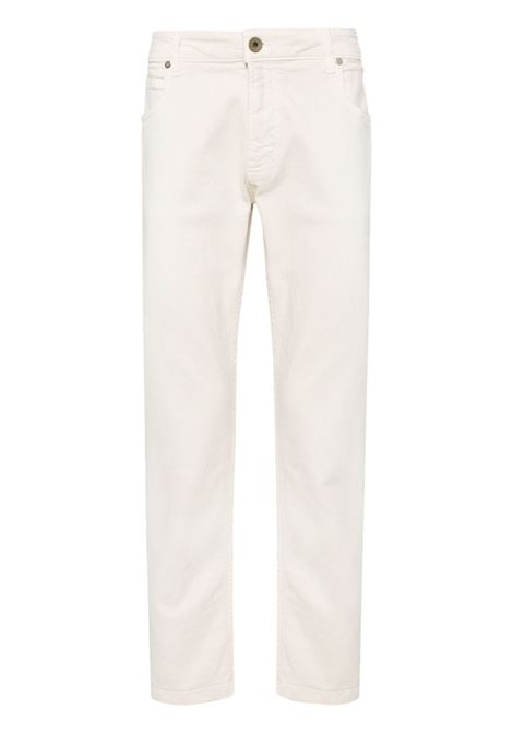 Beige straight-leg slim-fit trousers - men