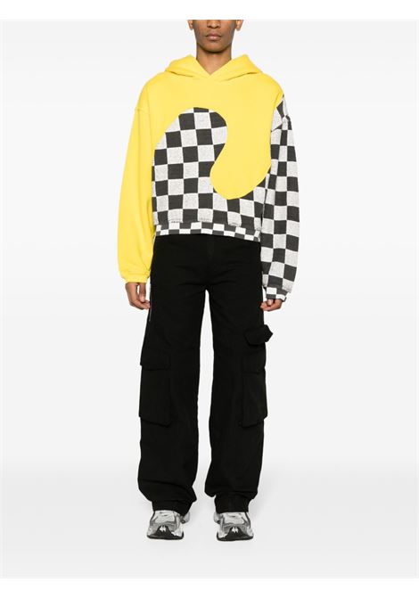 Yellow check-pattern panelled sweatshirt - unisex ERL | ERL08T0221