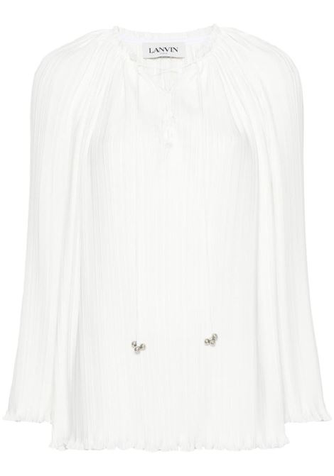 White plissé lace-up blouse - women LANVIN | Blouses | RWTO00015904001